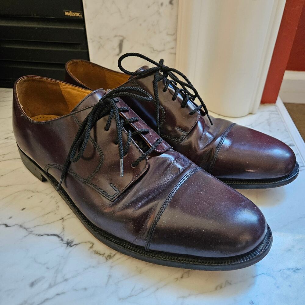 Cole Haan Caldwell Size 12 D Cap Toe Dress Oxfords Burgundy Brown Leather 08331